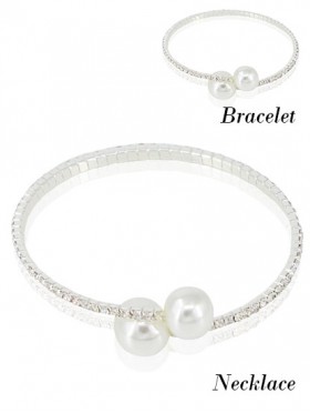 Two Pearls RhinEstone Necklaces and Bracelet Set (NC1006 + BR1163)